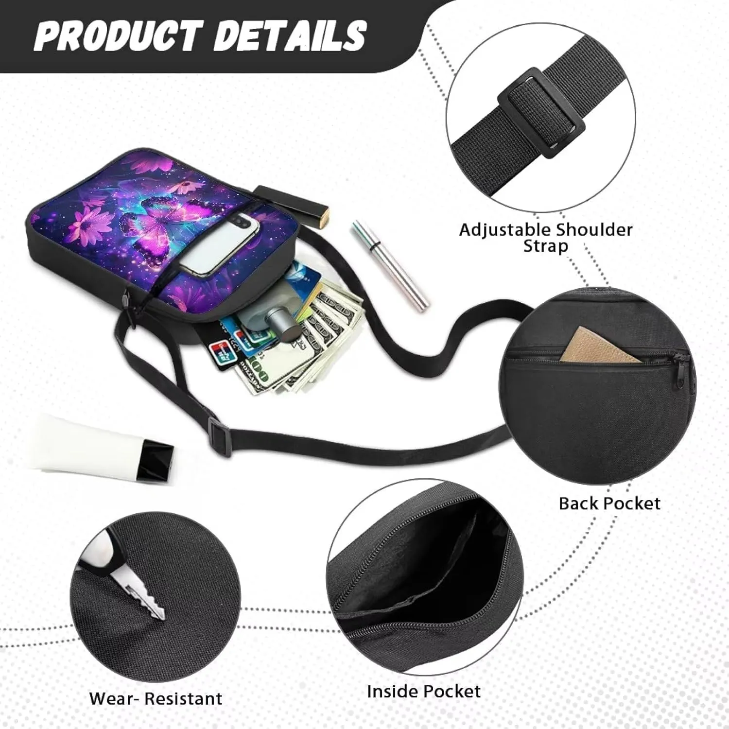 TODIYADDU Stylish Shoulder Bag for Women Men Fashion Messenger Bag Portable Handbags for Notebook Keys Cards Nice Chest Bag