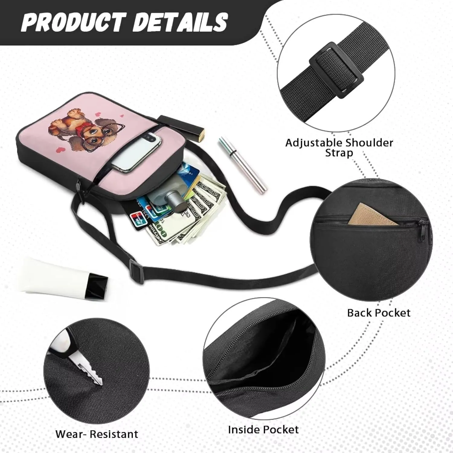 TODIYADDU Stylish Shoulder Bag for Women Men Fashion Messenger Bag Portable Handbags for Notebook Keys Cards Nice Chest Bag