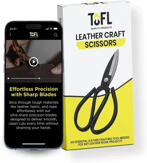 TOFL Leather Craft Scissors - Heavy Duty Shears for Cutting Thick Hide Material - Magnesium Steel Multipurpose Crafting Tool - TPU Handle, Comfortable Grip - Compact Design, Large Opening - 7.3 Inches