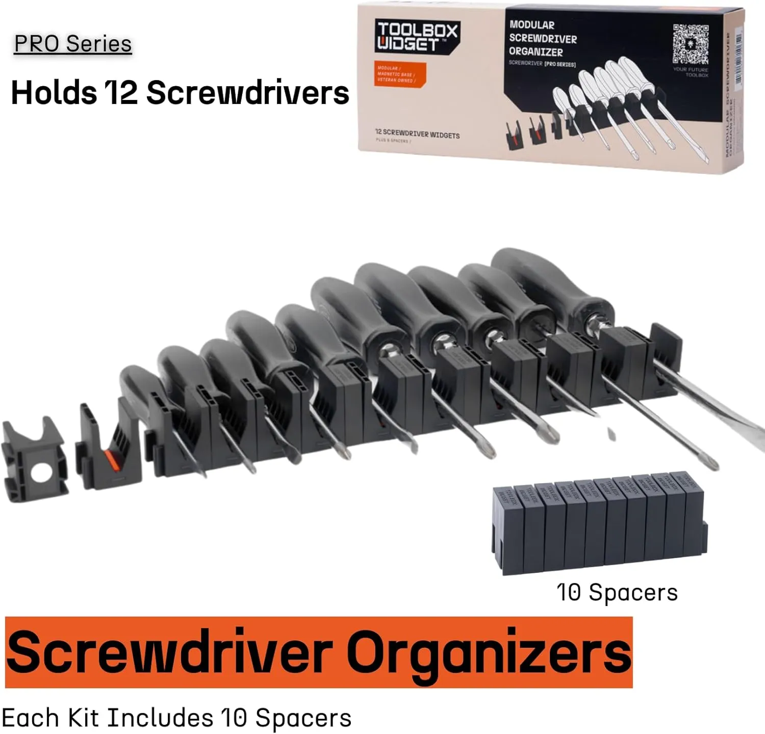 ToolBox Widget Screwdriver Organizer Pro Series 4.0 – Magnetic Holder for Tool Drawers – Modular Toolbox Organizer System – Tool Storage for Professional & DIY Mechanics - 1 Pack, 12 Holders