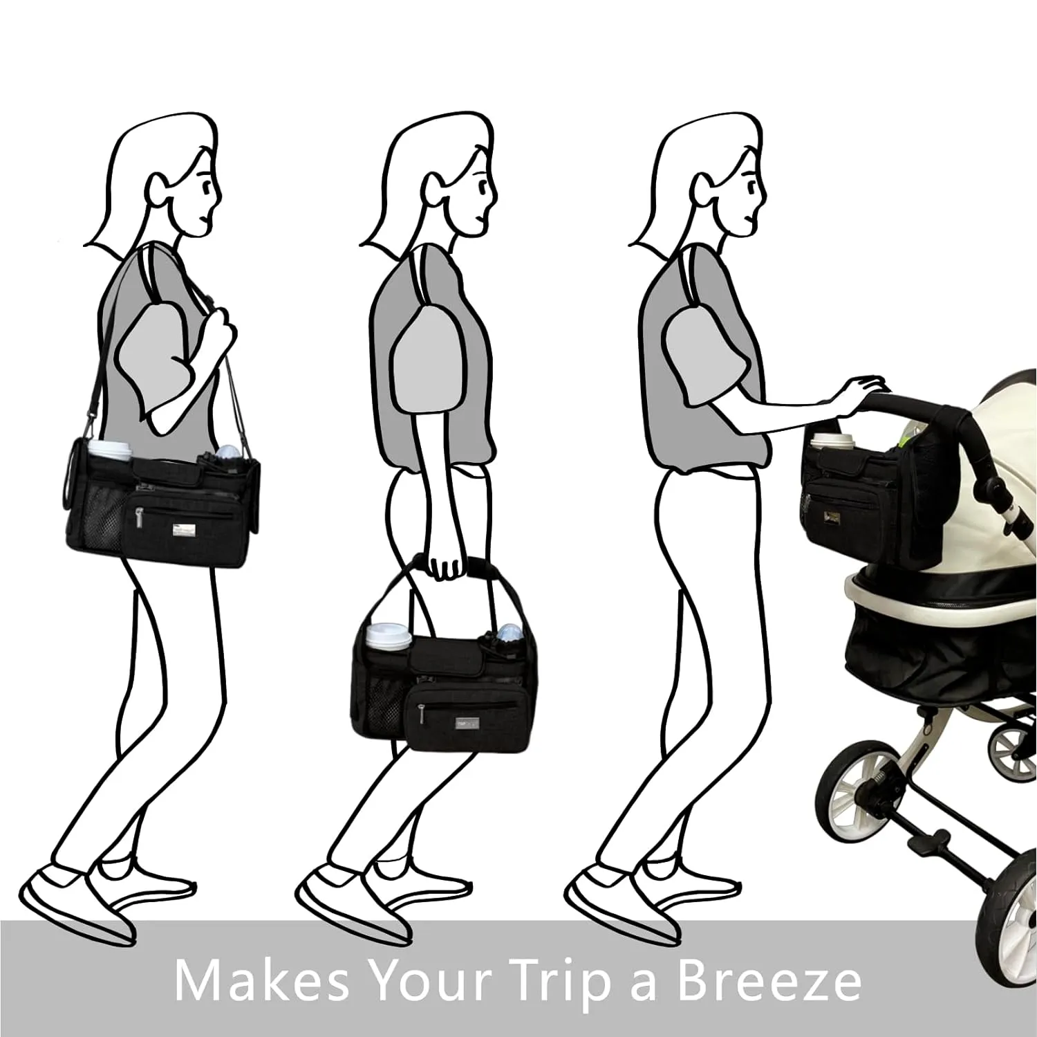 TOPDesign Universal Baby Stroller Organizer, Stroller Caddy with Detachable Mesh Bag & Heightened Insulated Cup Holders & Non-Slip Secure Hooks Accessories, Fits Most Strollers (Blue)