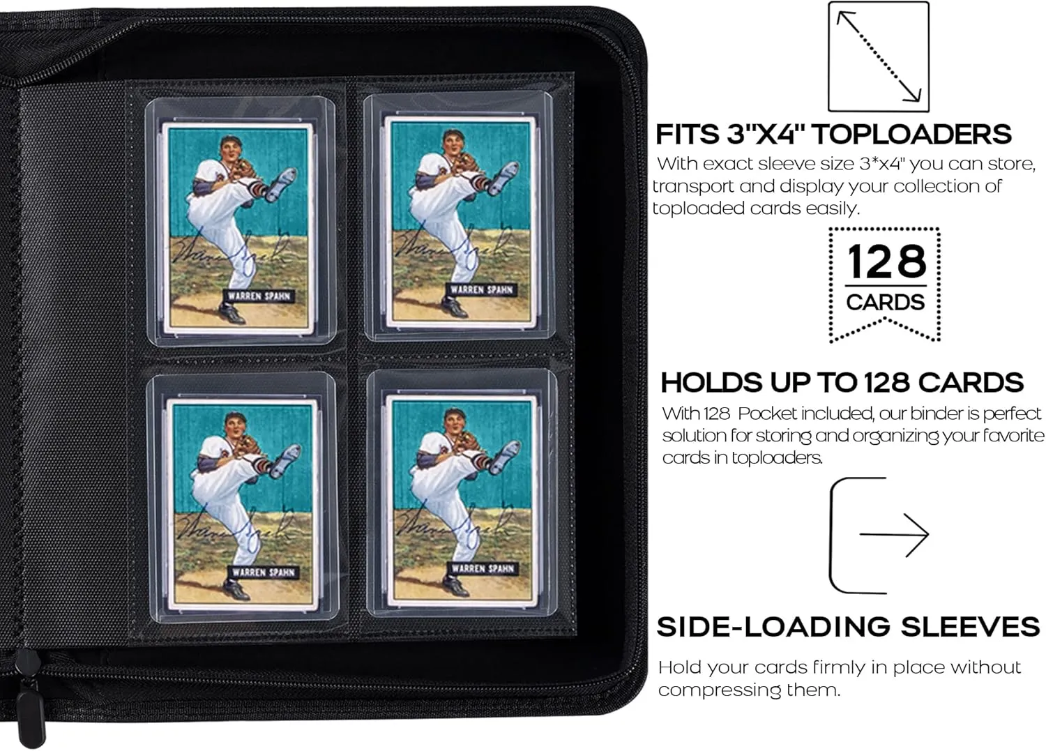 Toploader Binder, Holds 128 Top Loaders - 4 Pocket Top Loader Binder for 3" x 4" Rigid Card Holders for Trading Cards or Sports Cards, Model A - Classic Turquoise