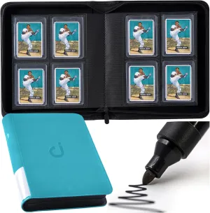 Toploader Binder, Holds 128 Top Loaders - 4 Pocket Top Loader Binder for 3" x 4" Rigid Card Holders for Trading Cards or Sports Cards, Model A - Classic Turquoise