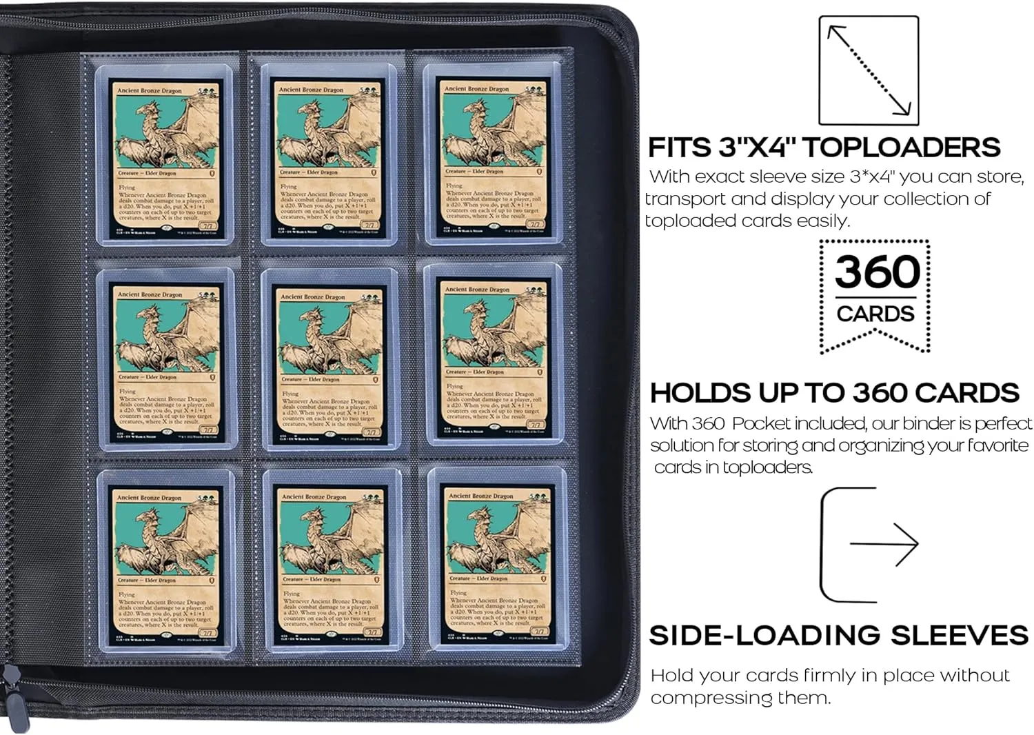 Toploader Binder, Holds 360 Top Loaders - 9-Pocket Top Loader Binder for 3" x 4" Rigid Card Holders for Trading Cards or Sports Cards, Model B - Classic Turquoise