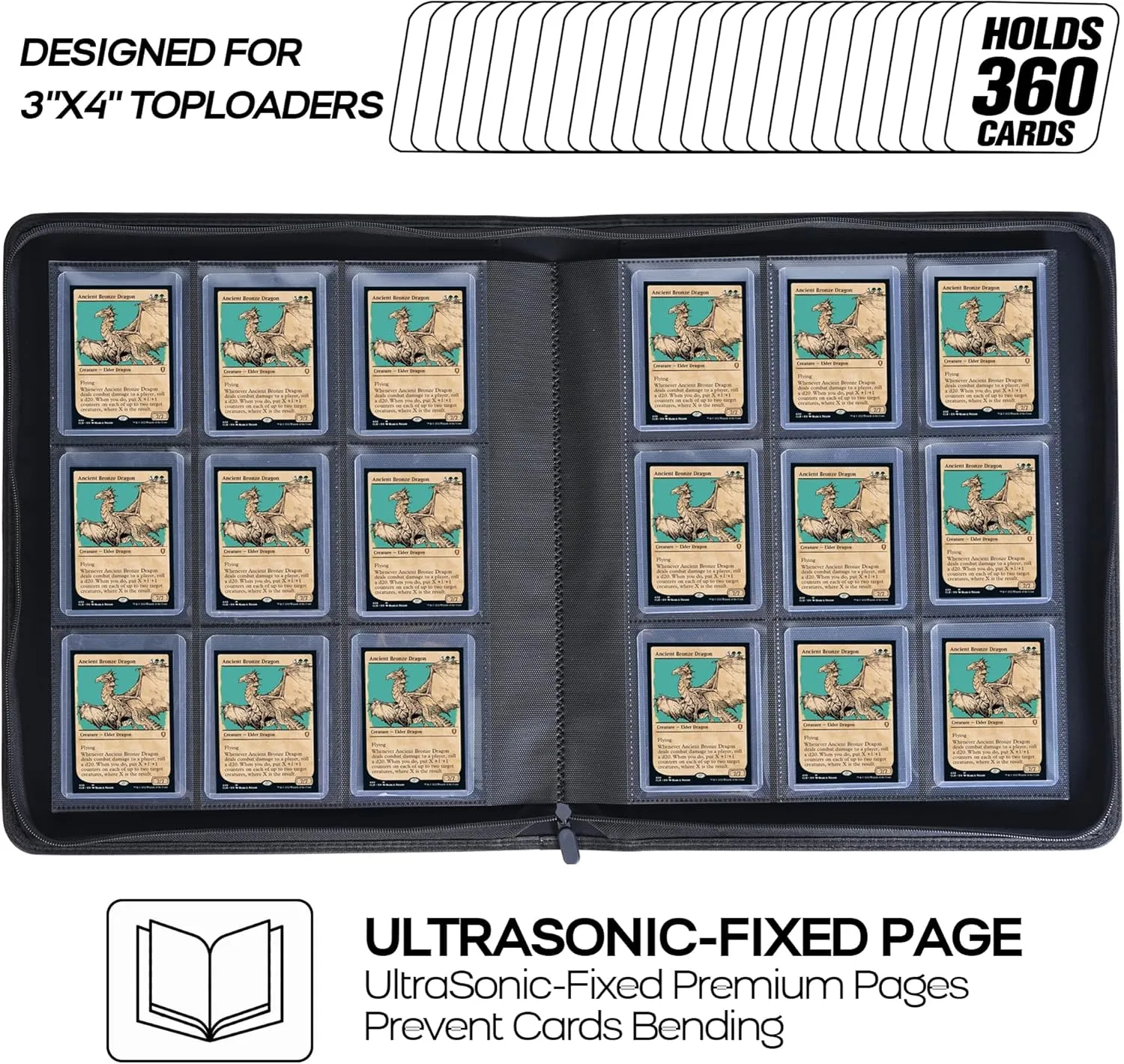 Toploader Binder, Holds 360 Top Loaders - 9-Pocket Top Loader Binder for 3" x 4" Rigid Card Holders for Trading Cards or Sports Cards, Model B - Classic Turquoise