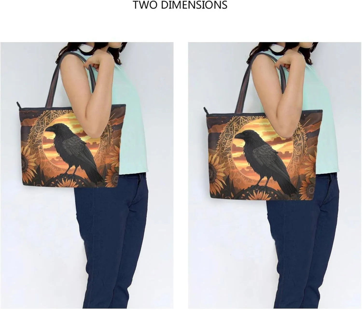 Tote Bag for Women Raven Sunflower Fantasy Durable Designer Handbag with Zipper for Daily Use Travel L