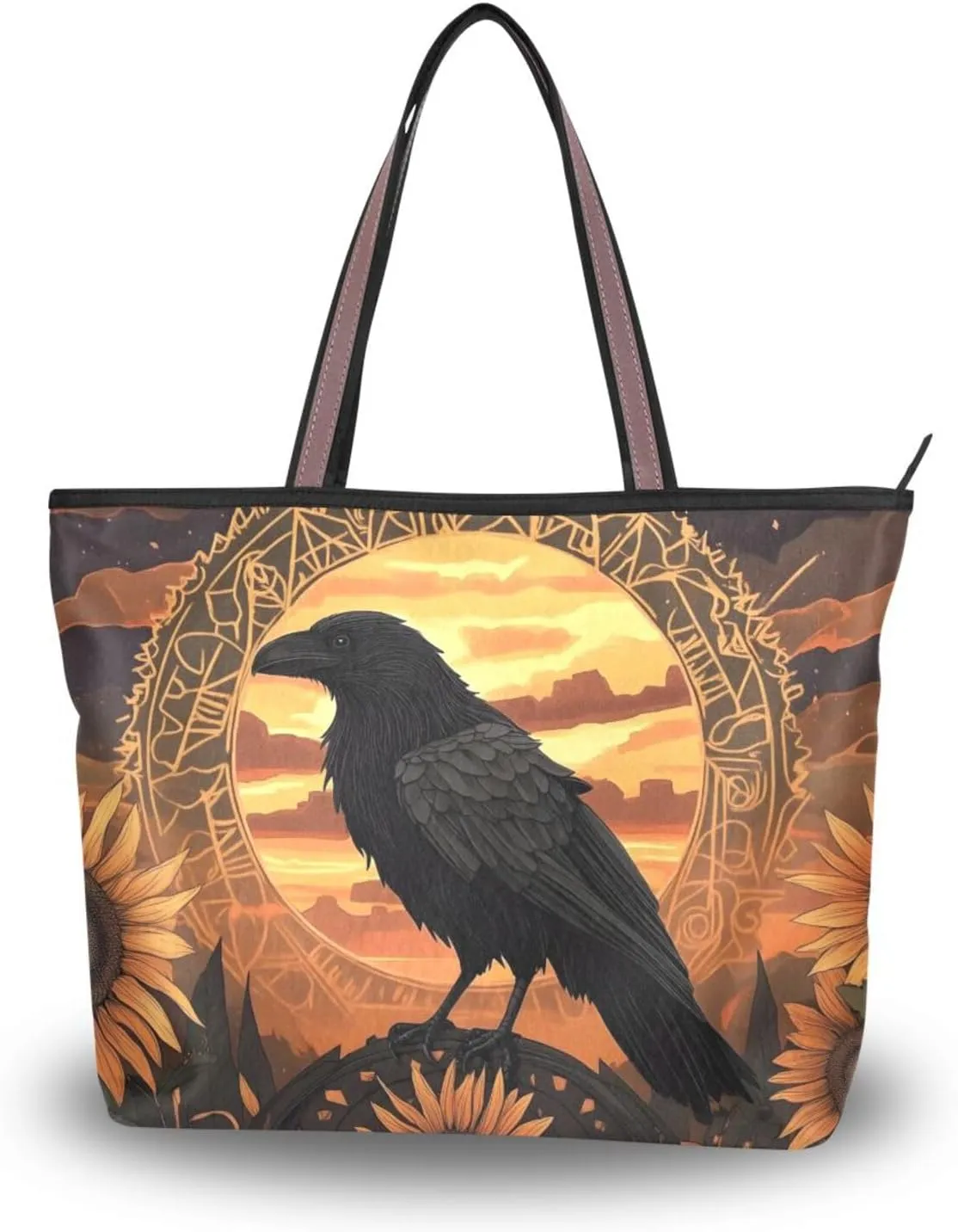 Tote Bag for Women Raven Sunflower Fantasy Durable Designer Handbag with Zipper for Daily Use Travel L