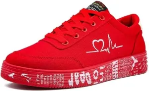 TPbaeke Women Letter Graphic Lace-Up Front Canvas, Women's Low Top Shoes | Wide Athletic Tennis Sneakers with Rubber Outsole(Soft and Breathable)