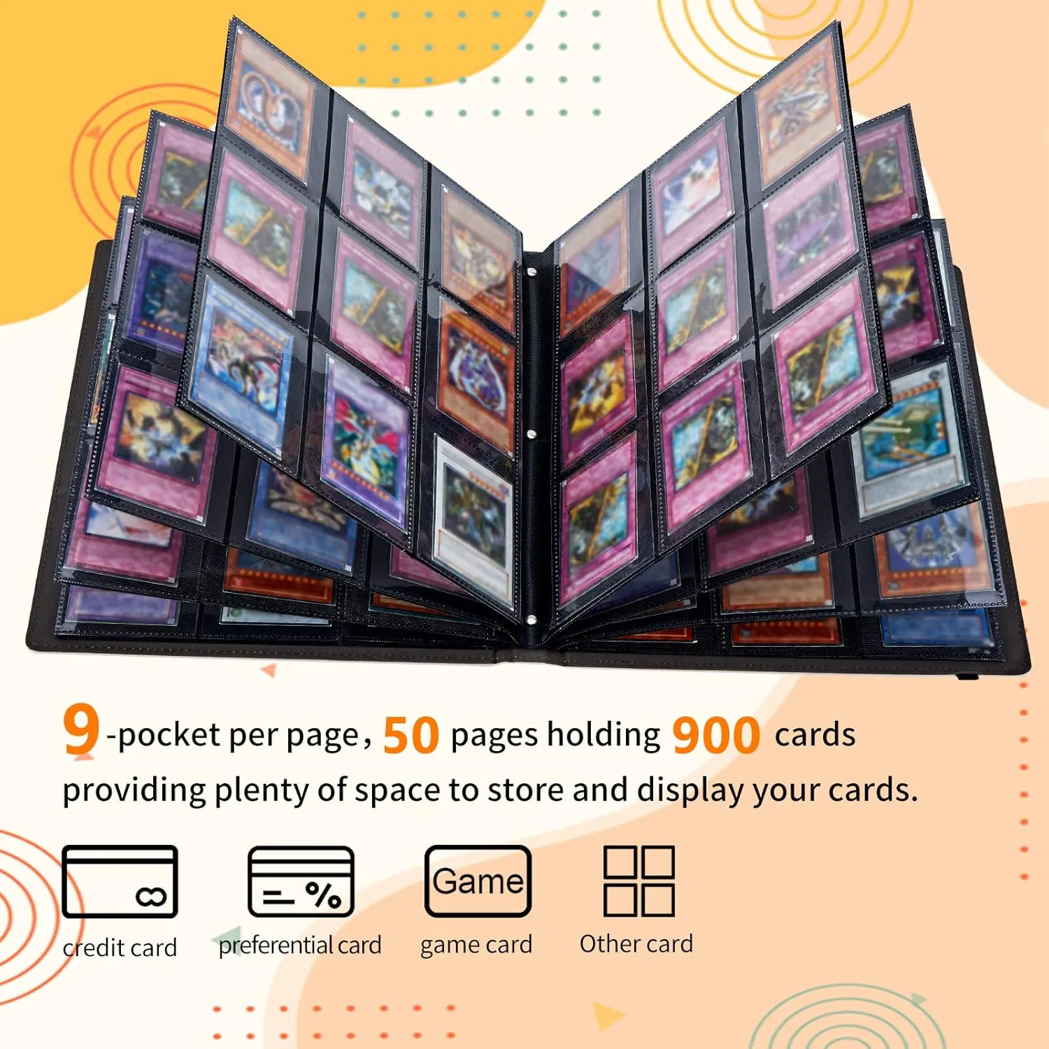 Trading Card Binder 9-pocket Card Holder Binder for Baseball Football Hockey Sport Mtg TCG YUGIOH Card Binder Album 900 Cards Side Load   Elastic Band-Colorful Sea Turtles