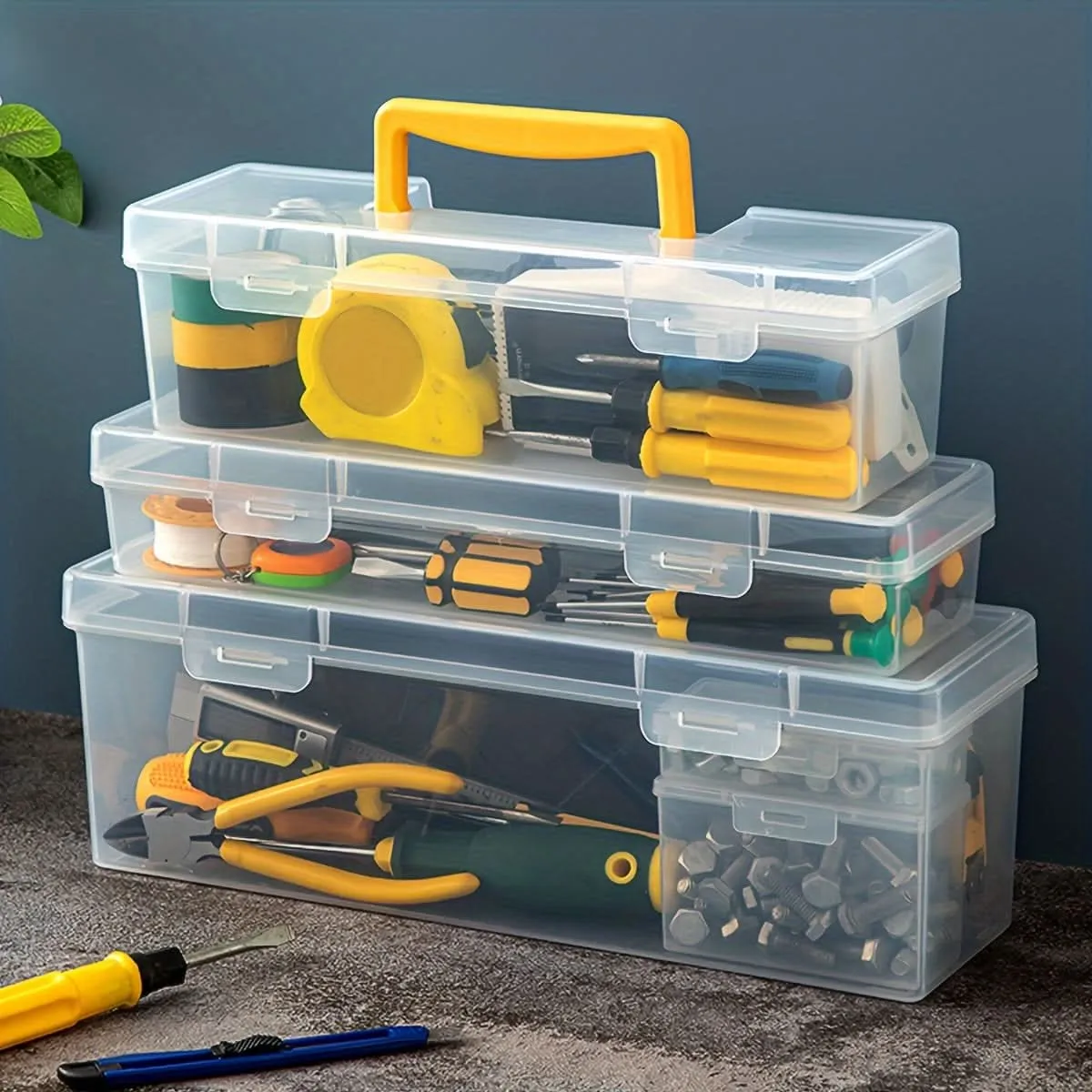 Transparent Plastic Portable Tool Storage Box