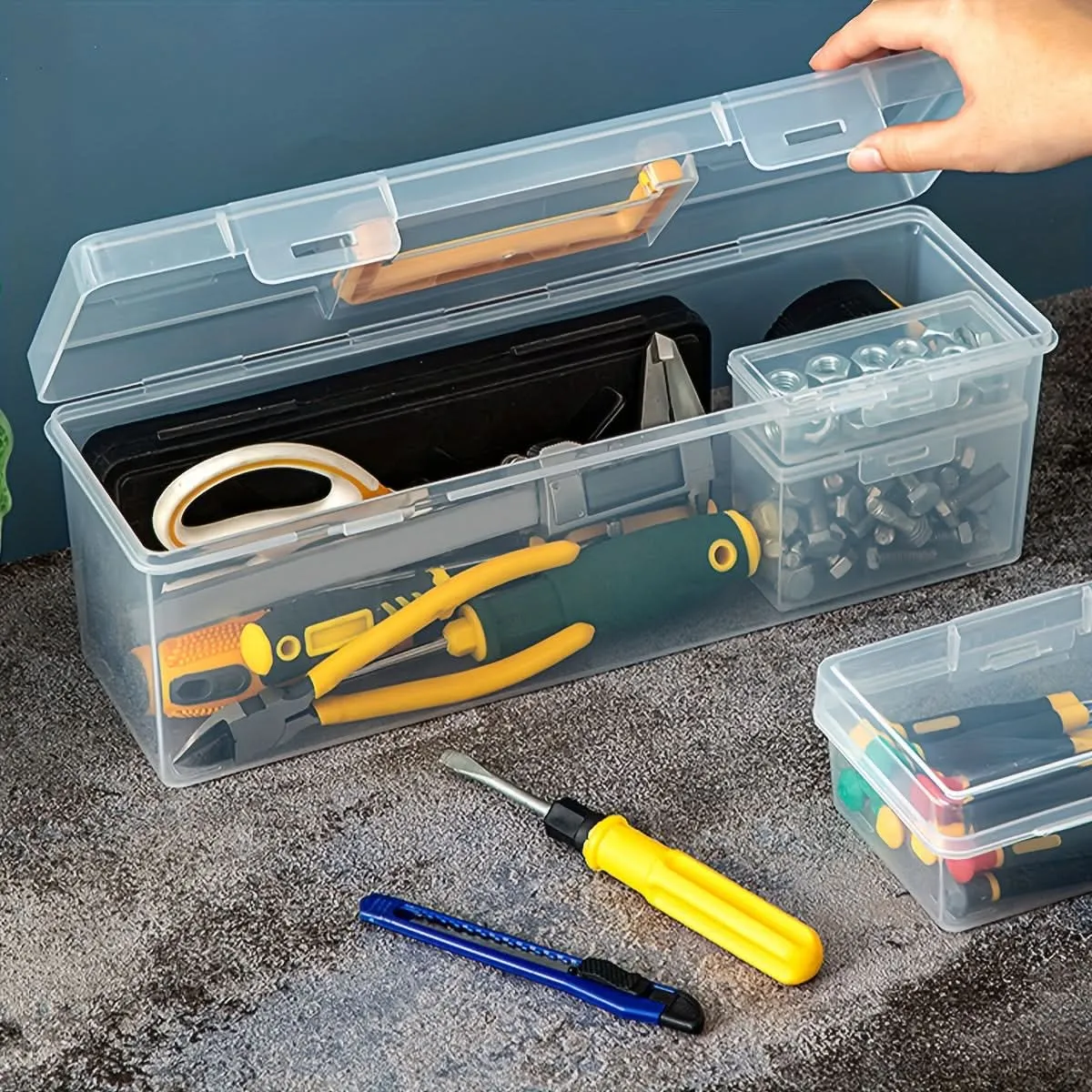 Transparent Plastic Portable Tool Storage Box
