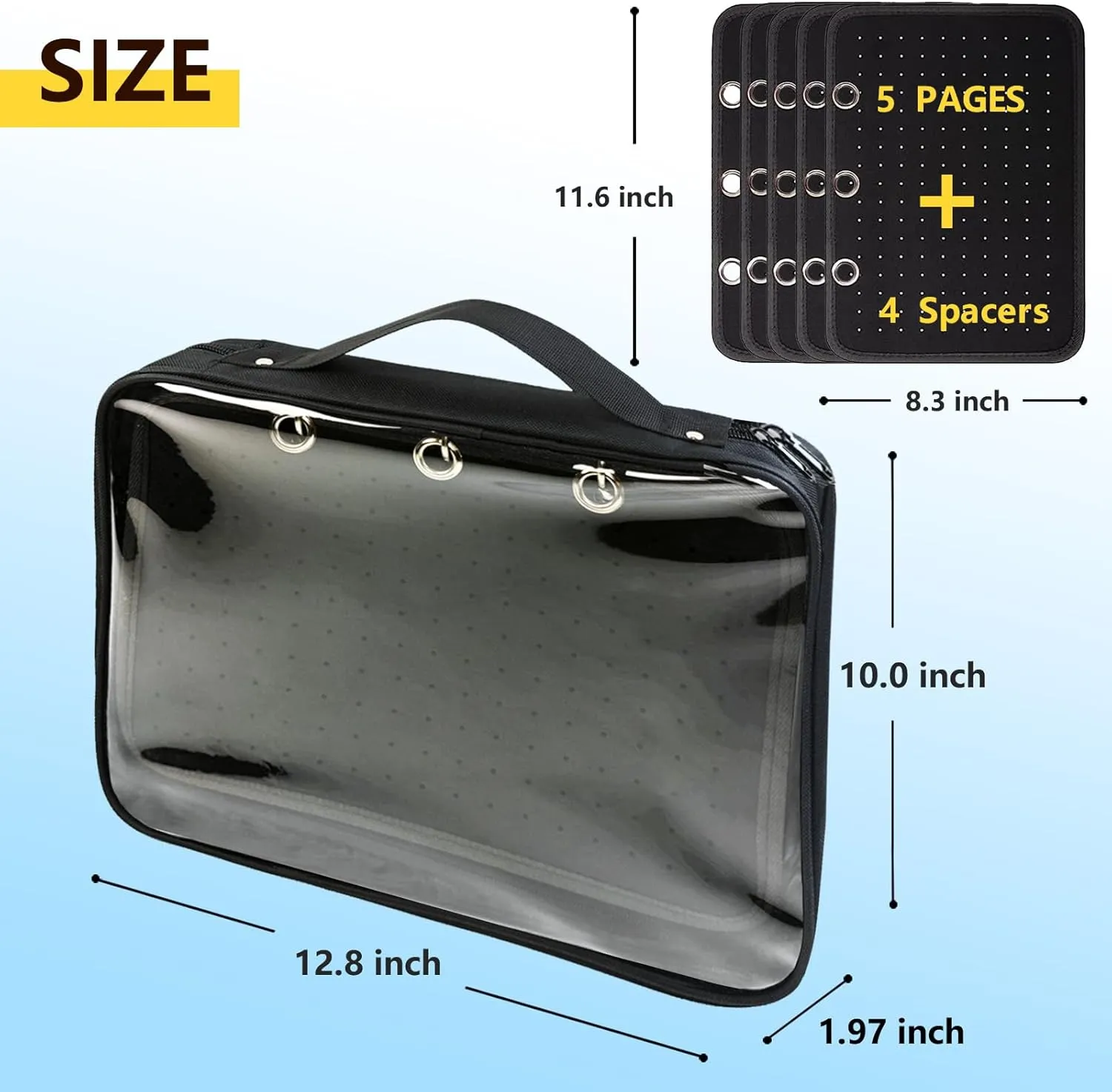 Transparenter Pin Books For Collectors, Enamel Pin Display Pages Pin Carrying Case, Travel Brooch Pins Display Bag(5 Black binder 4 Spacers,Bag Only)