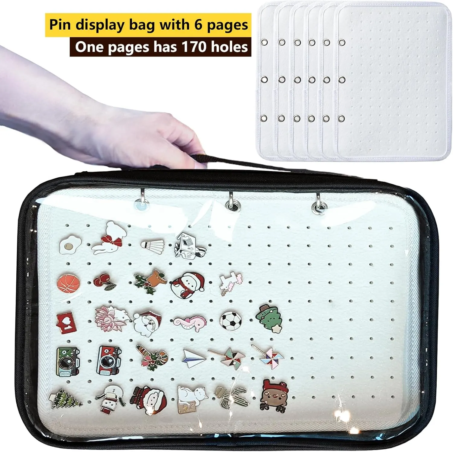 Transparenter Pin Books For Collectors, Enamel Pin Display Pages Pin Carrying Case, Travel Brooch Pins Display Bag(6 binder,Not Include any Accessories)