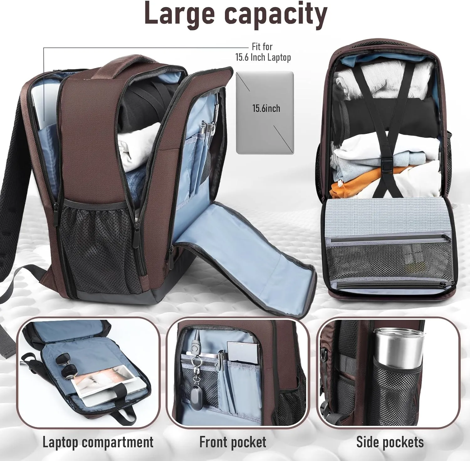 Travel Backpack, Business Anti Theft Slim Sturdy Laptops Backpack with USB Charging Port, Water Resistant College School Laptop Bag for Men & Women Fits 15.6 Inch Notebook (Brown)