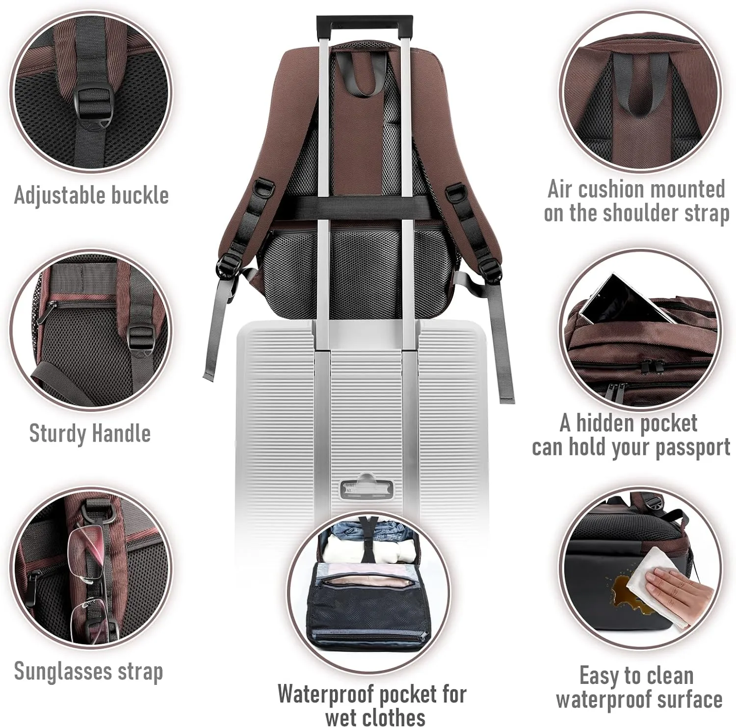 Travel Backpack, Business Anti Theft Slim Sturdy Laptops Backpack with USB Charging Port, Water Resistant College School Laptop Bag for Men & Women Fits 15.6 Inch Notebook (Brown)