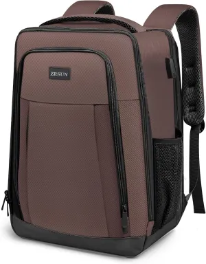 Travel Backpack, Business Anti Theft Slim Sturdy Laptops Backpack with USB Charging Port, Water Resistant College School Laptop Bag for Men & Women Fits 15.6 Inch Notebook (Brown)