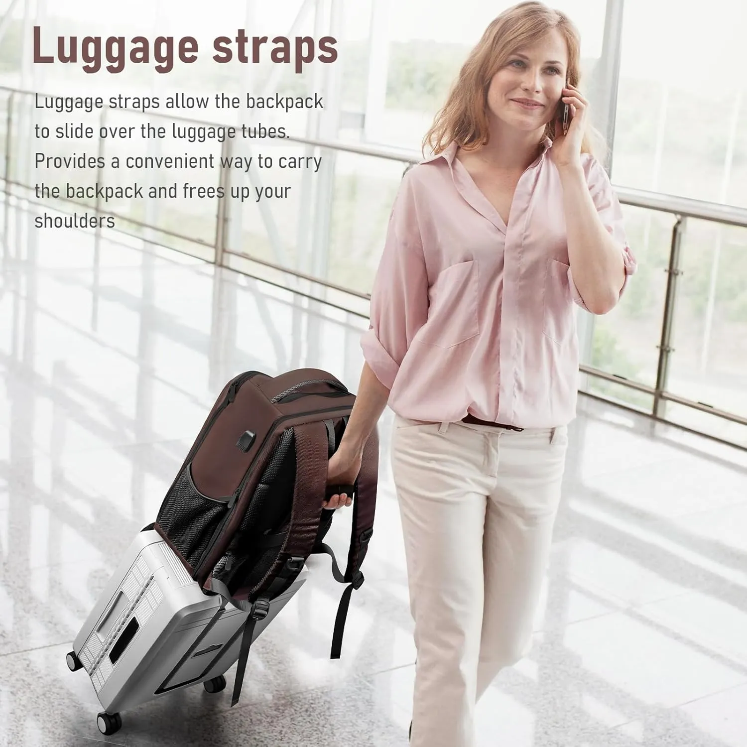 Travel Backpack, Business Anti Theft Slim Sturdy Laptops Backpack with USB Charging Port, Water Resistant College School Laptop Bag for Men & Women Fits 15.6 Inch Notebook (Brown)