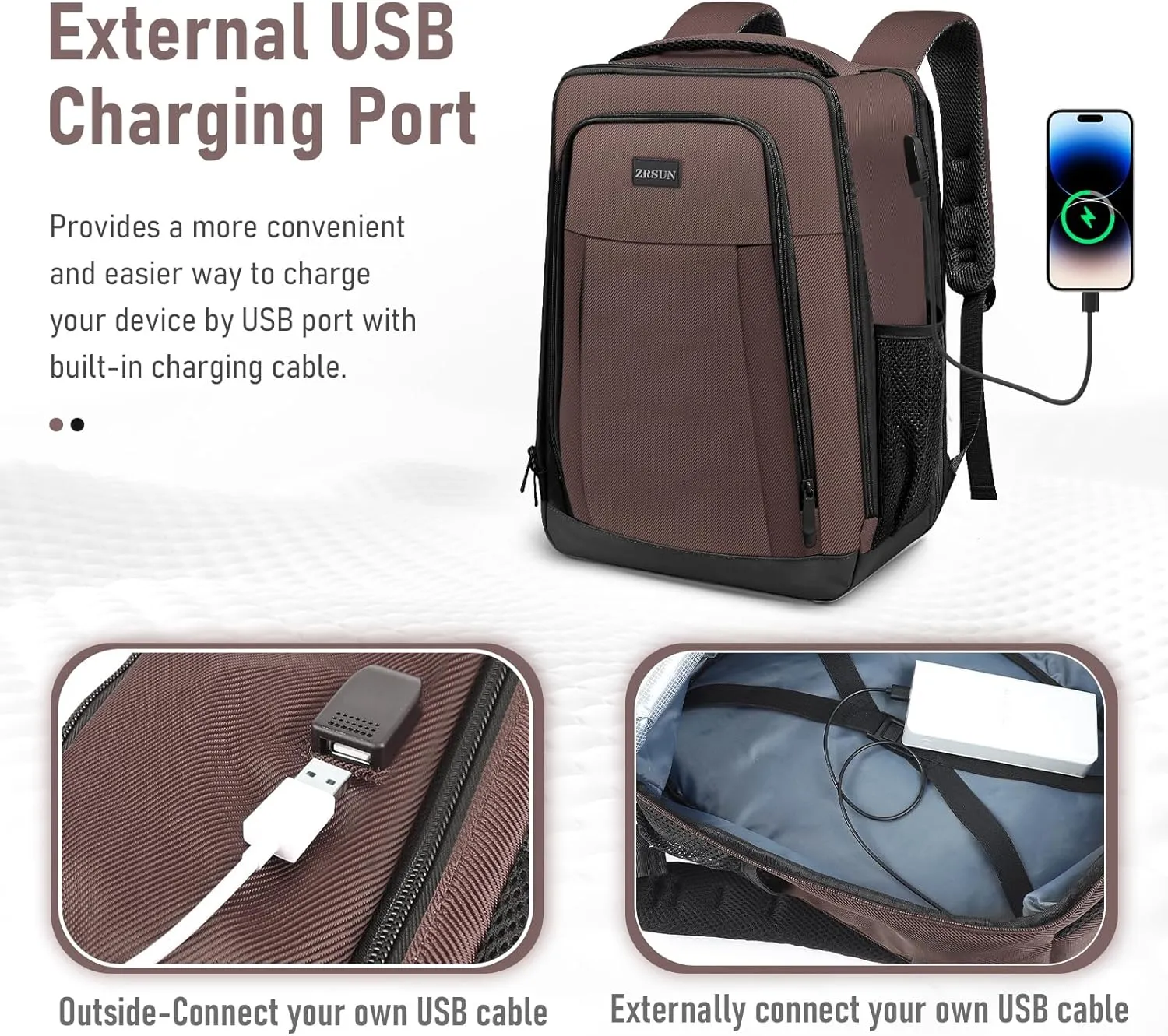 Travel Backpack, Business Anti Theft Slim Sturdy Laptops Backpack with USB Charging Port, Water Resistant College School Laptop Bag for Men & Women Fits 15.6 Inch Notebook (Brown)