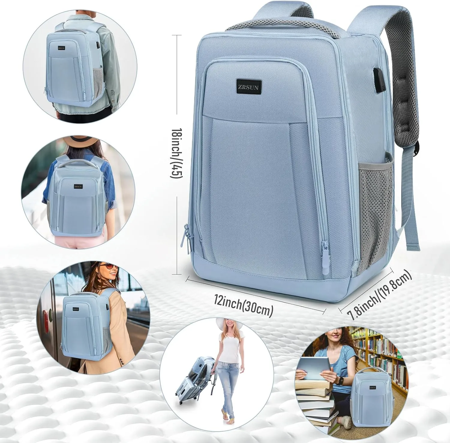 Travel Backpack, Business Anti Theft Slim Sturdy Laptops Backpack with USB Charging Port, Water Resistant College School Laptop Bag for Men & Women Fits 15.6 Inch Notebook(Blue)