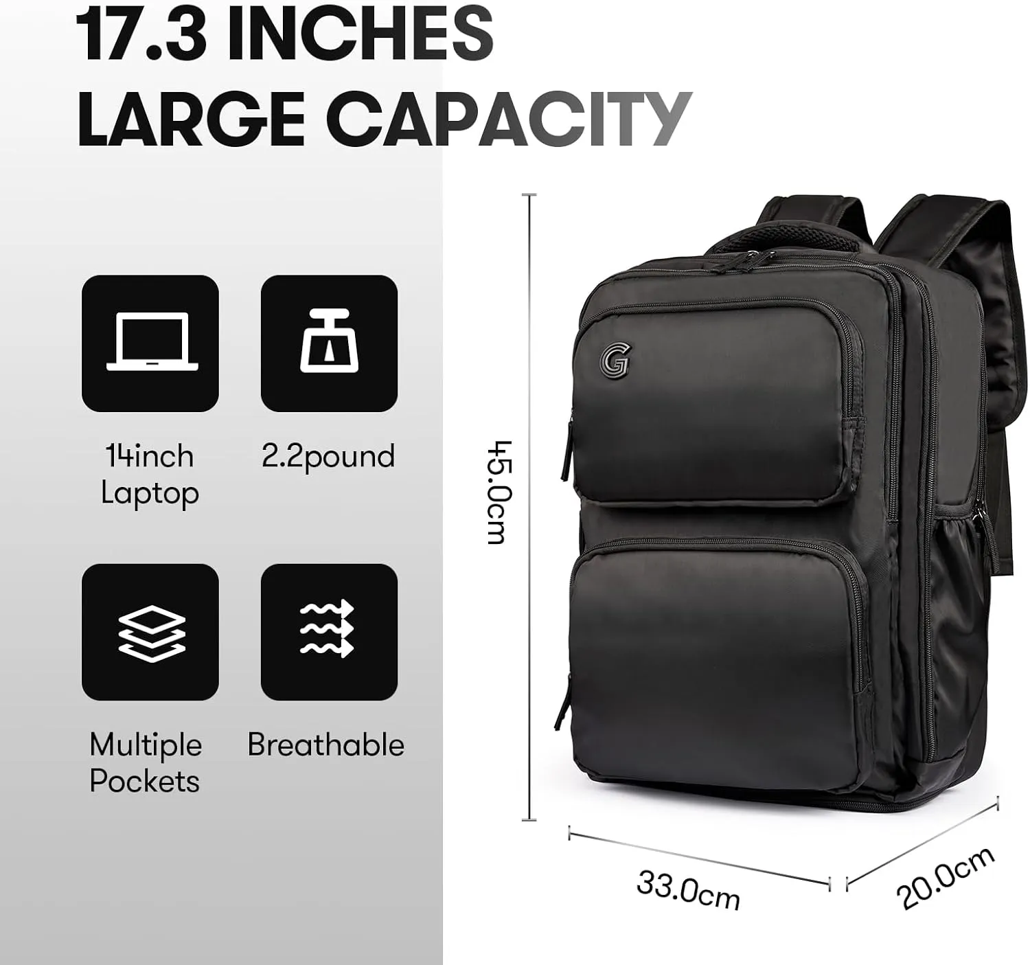 Travel Laptop Backpack, 17 inch Carry on Backpack Flight Approved. Full Closure Design and Separate Shoe Area. 8 Pockets Large Capacity. Black