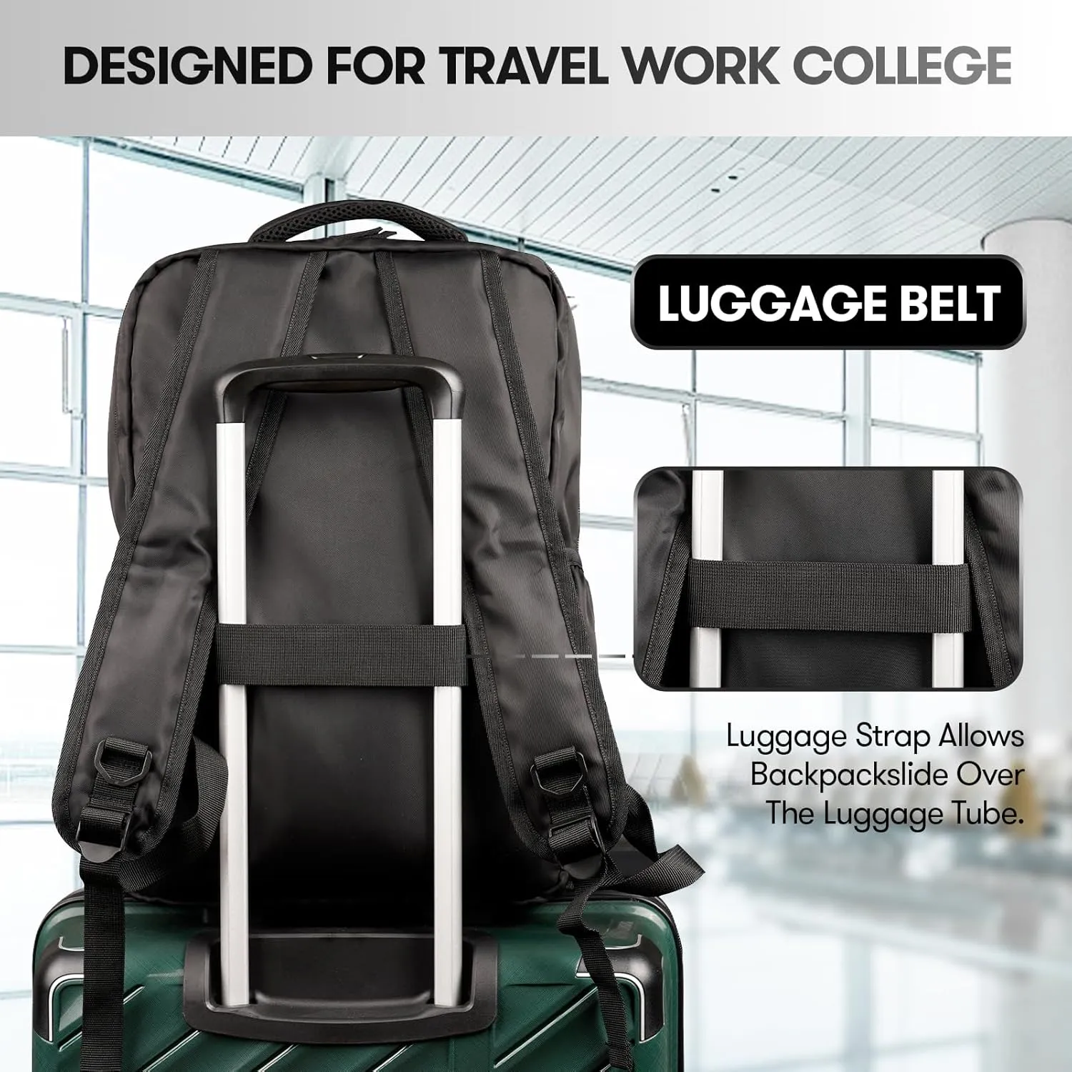 Travel Laptop Backpack, 17 inch Carry on Backpack Flight Approved. Full Closure Design and Separate Shoe Area. 8 Pockets Large Capacity. Black