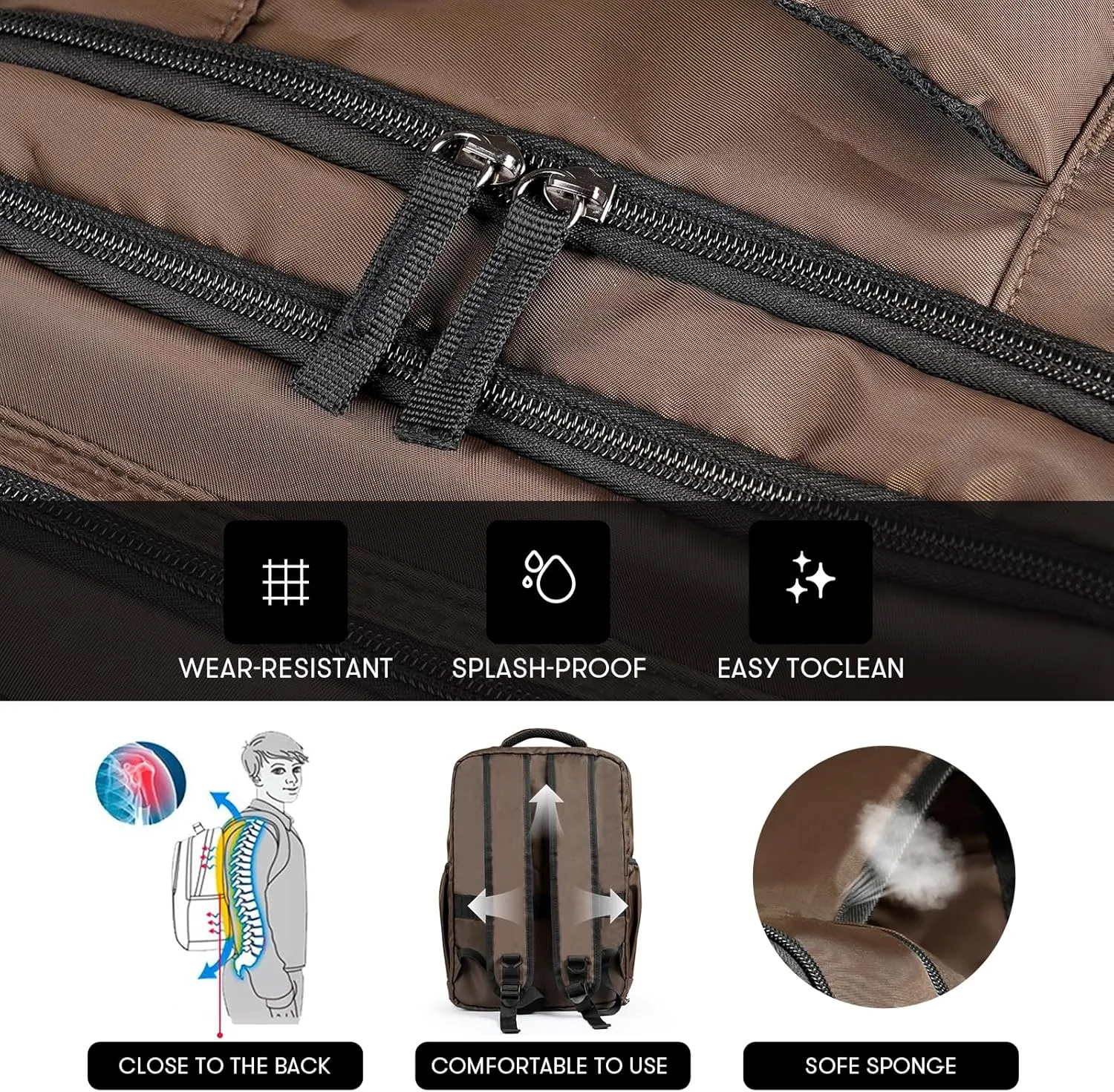 Travel Laptop Backpack, 17 inch Carry on Backpack Flight Approved. Full Closure Design and Separate Shoe Area. 8 Pockets Large Capacity. Khaki