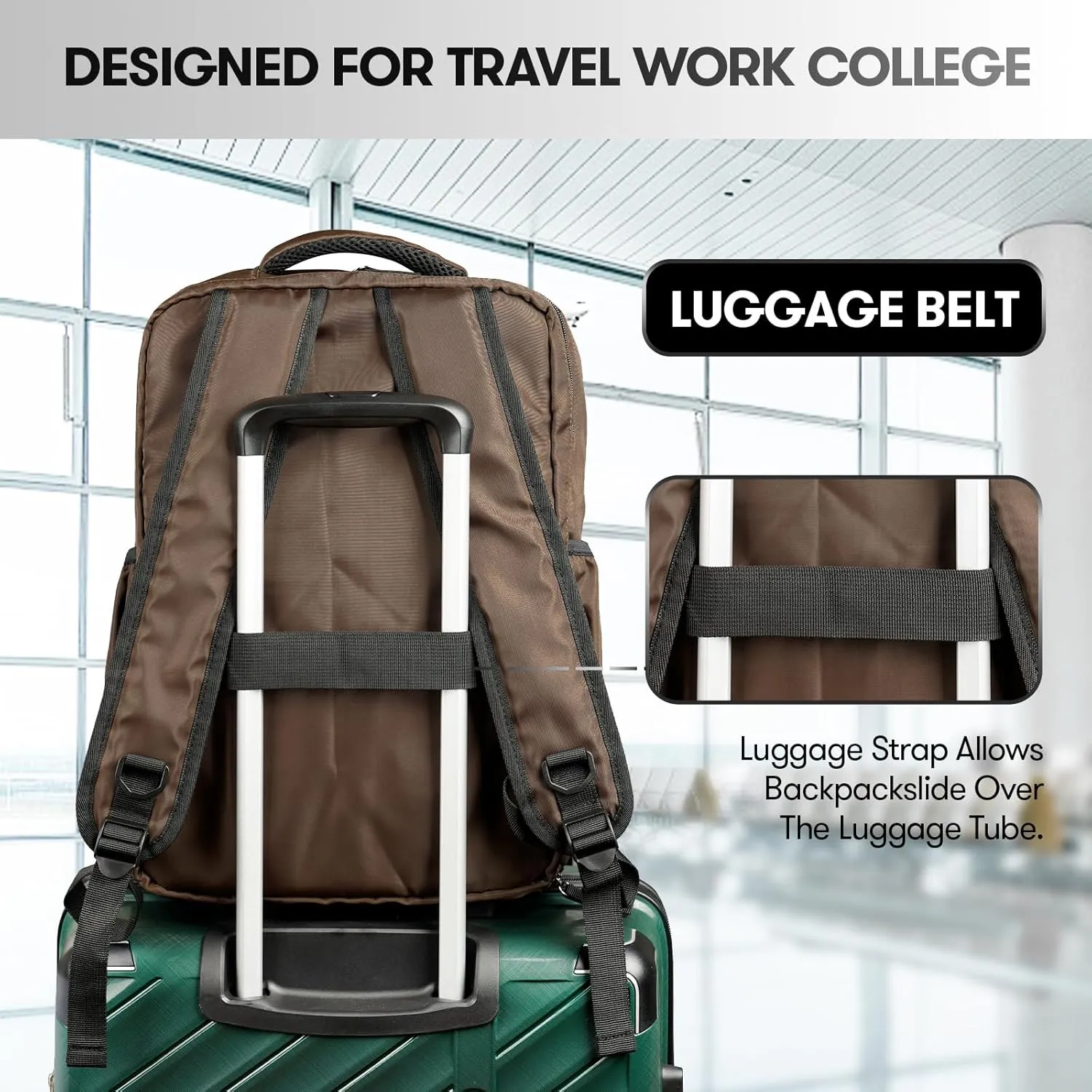 Travel Laptop Backpack, 17 inch Carry on Backpack Flight Approved. Full Closure Design and Separate Shoe Area. 8 Pockets Large Capacity. Khaki