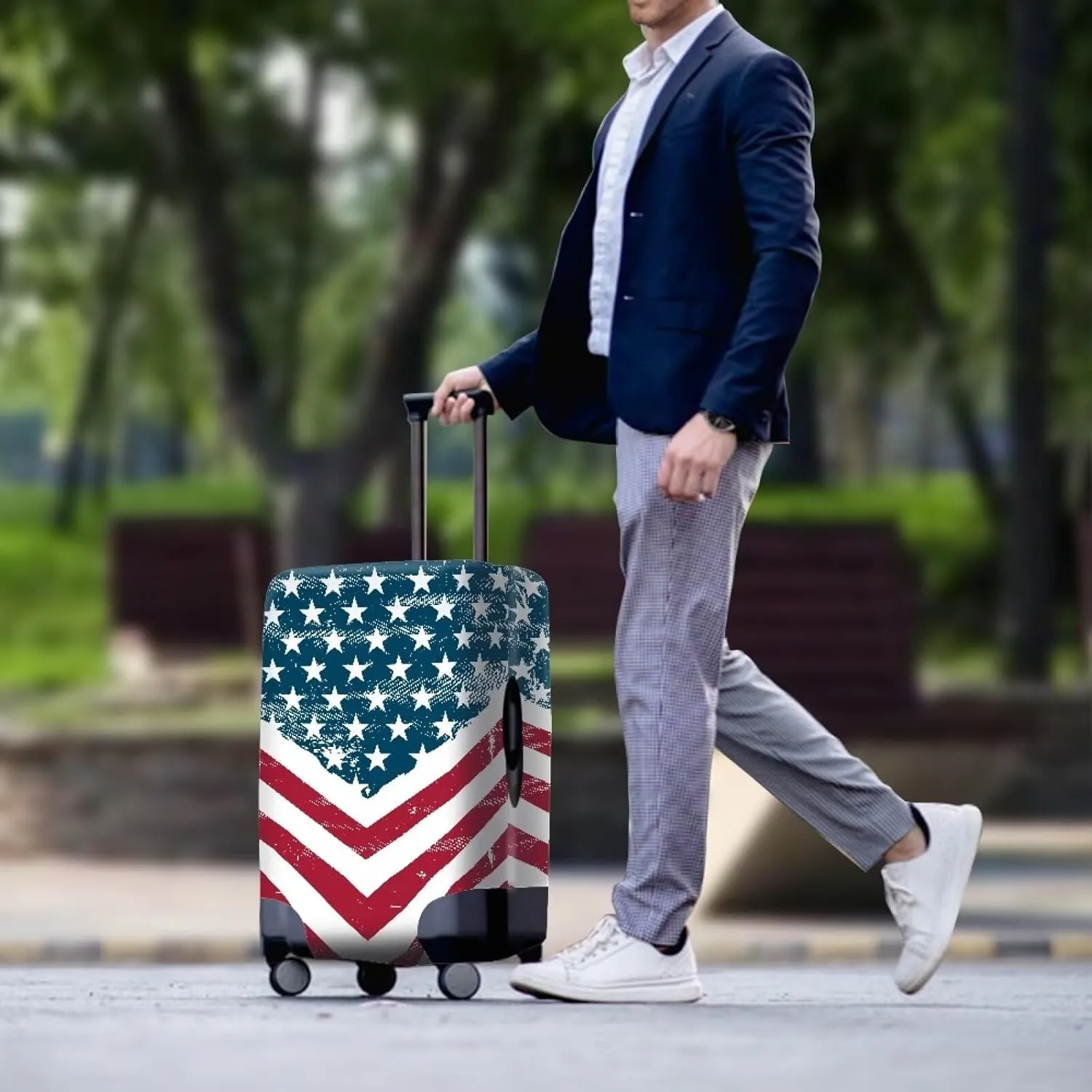 Travel Luggage Cover Suitcase Protector American Flag Print Washable Elastic Anti-Scratch Suitcase Cover Protector Baggage Covers Fits 22-24 Inch Luggage