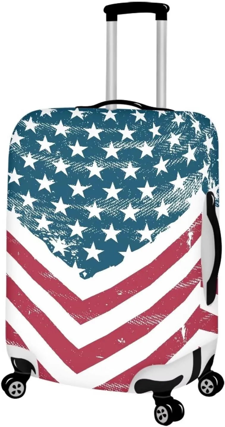 Travel Luggage Cover Suitcase Protector American Flag Print Washable Elastic Anti-Scratch Suitcase Cover Protector Baggage Covers Fits 22-24 Inch Luggage