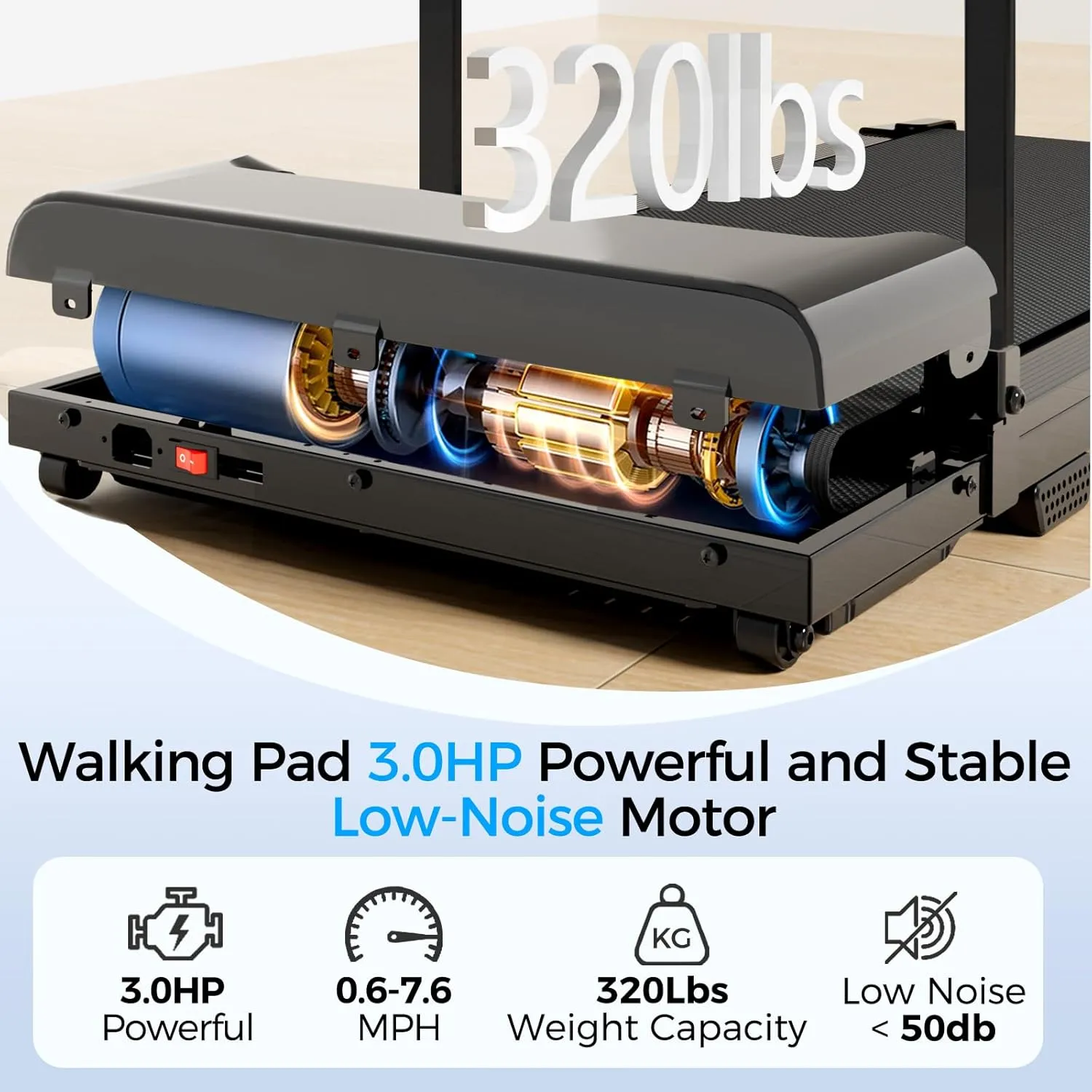 Treadmill with Handle Bar, 3.0HP Walking Pad Treadmill, Portable Compact Walking Pad with Handle, Treadmills for Home Samll Space, Running Electric Small Treadmills, 320 LBS Capaticy,LED Display