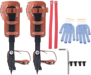 Tree Climbing Spikes Set, Height Adjustable Tree Climbing Tool Set with Cowhide Leather, Tree Climbing Gear Pole Climbing Spurs Tool with Wider Pedals for Working, Jungle Survival, Picking Fruit