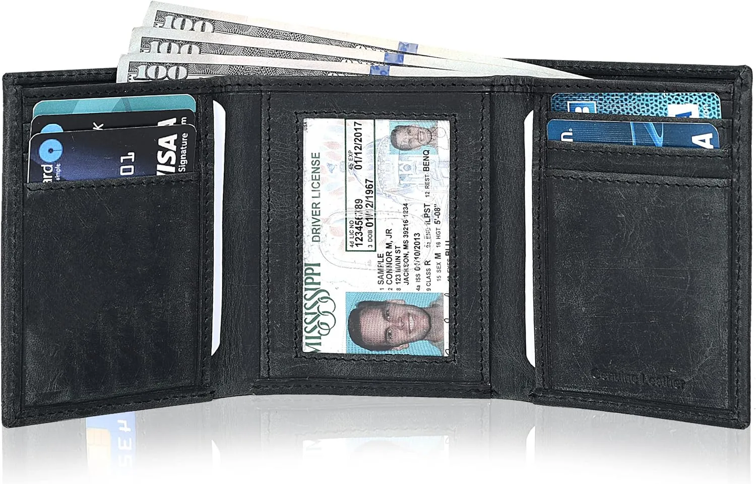 Tri fold Leather Wallet for Men with RFID | Slim Wallets for Men with 1 ID and 6 Credit card slots | Front Pocket Minimalist