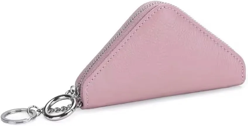 Triangle Coin Purse Mini Cowhide Woman Key Wallet Handbags Pendant Luxury Key Bags(White-Dinosaur Doodle4)