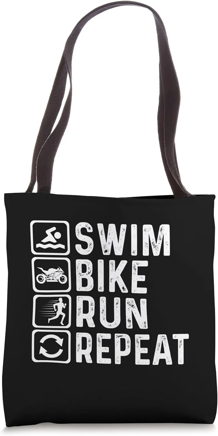 Triathlon Training Cycle Swim Run Athlete Repeat Discipline Tote Bag