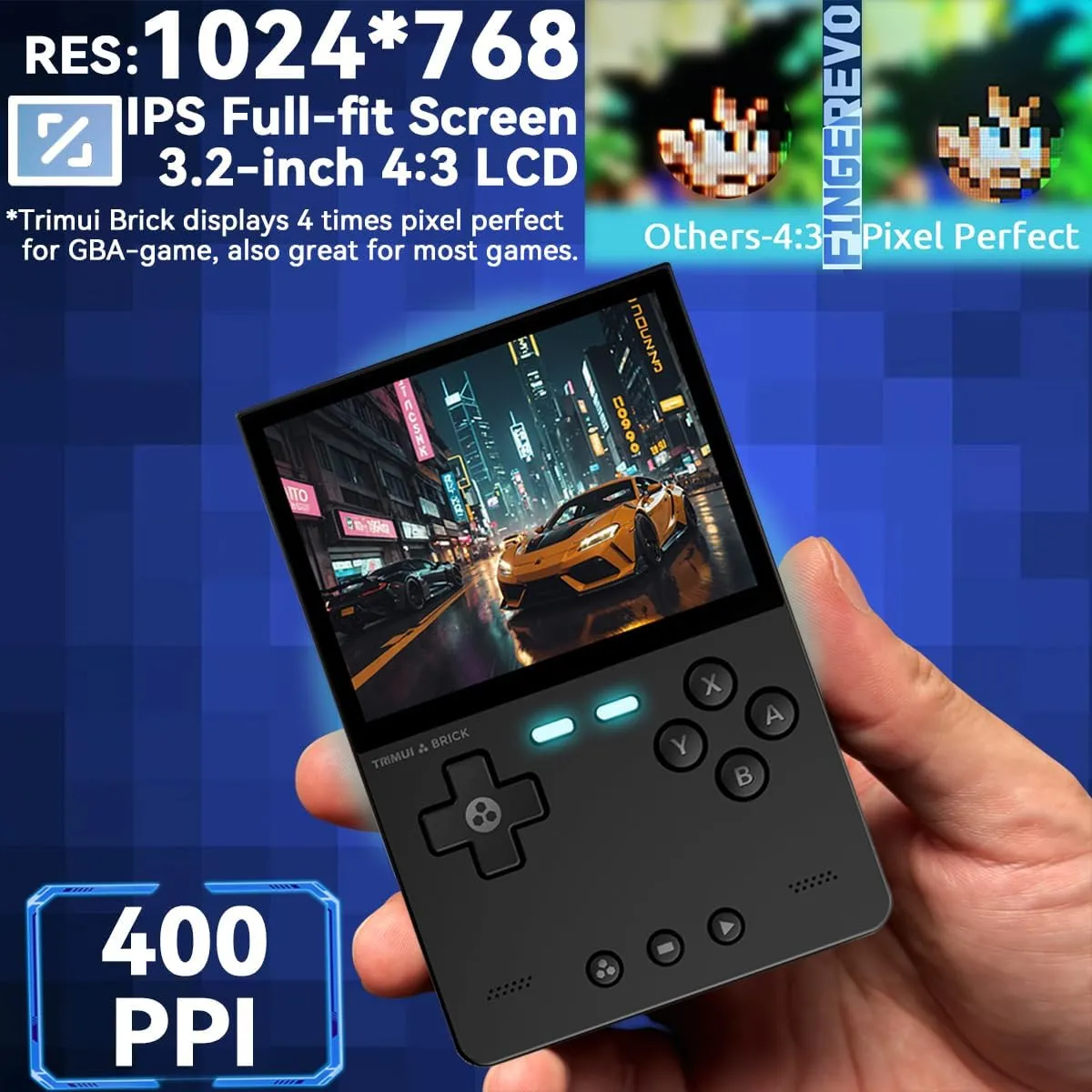 Trimui Brick Handheld Game Console 3.2-inch 1024 * 768 IPS Screen 3000mAh Trimui-brick Opensource System with Portable Case and Screen Protector Black