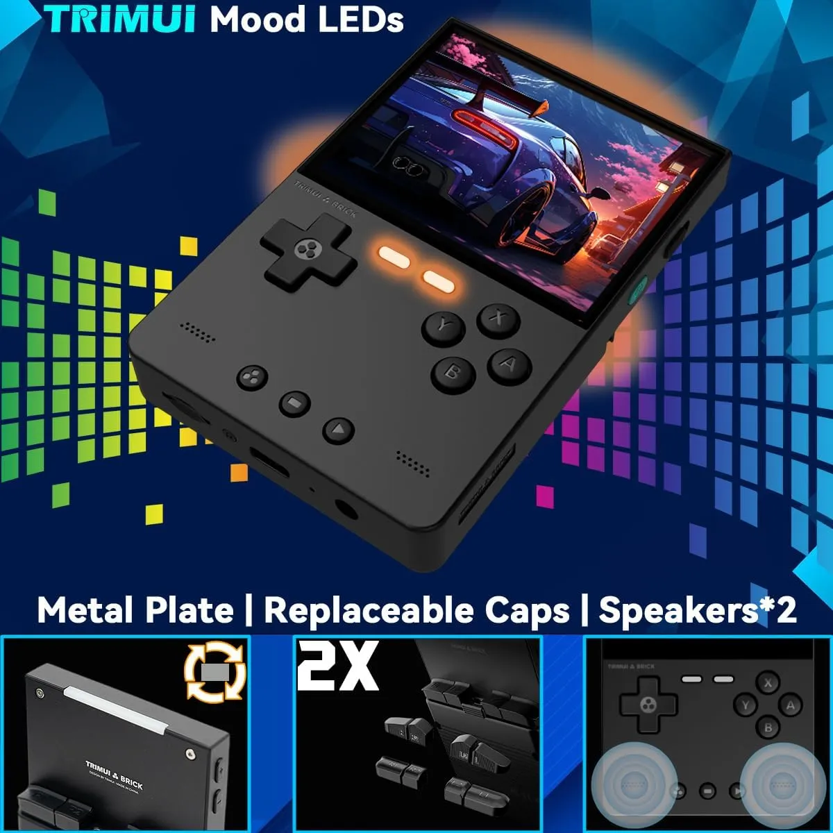Trimui Brick Handheld Game Console 3.2-inch 1024 * 768 IPS Screen 3000mAh Trimui-brick Opensource System with Portable Case and Screen Protector Black