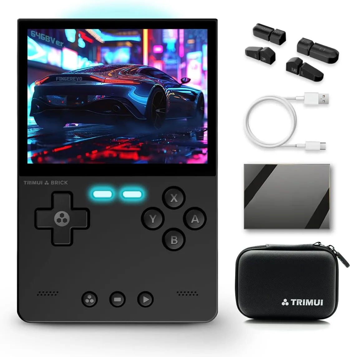 Trimui Brick Handheld Game Console 3.2-inch 1024 * 768 IPS Screen 3000mAh Trimui-brick Opensource System with Portable Case and Screen Protector Black