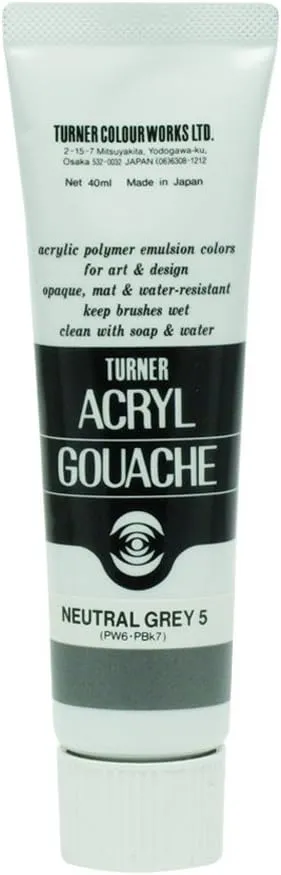 Turner Colour Works Acryl Gouache Artist Acrylic Paint - Single 40 ml Tube - Neutral Grey No.5