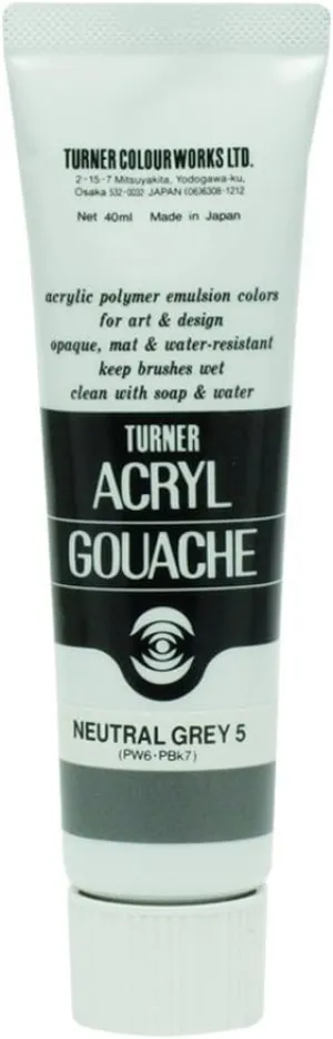 Turner Colour Works Acryl Gouache Artist Acrylic Paint - Single 40 ml Tube - Neutral Grey No.5