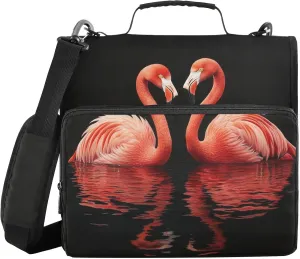 Two Flamingos Face Love Black Zipper Binder with Shoulder Strap Trapper Keeper 3 Ring Binder Organizer Large Capacity Multiple Compartments for School Office