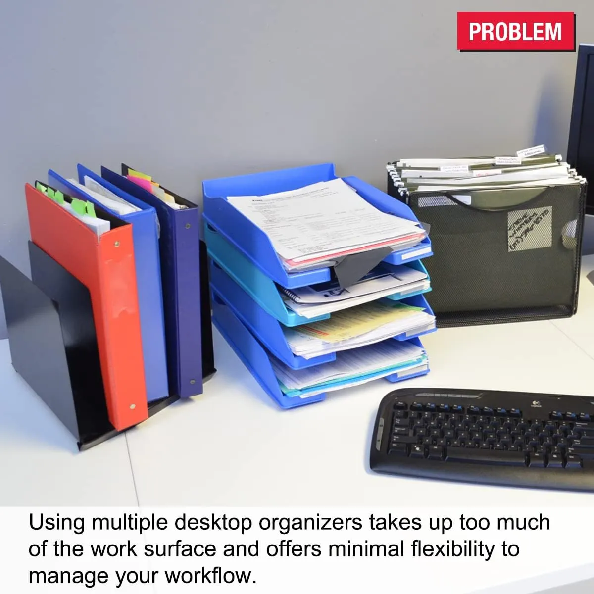 Ultimate Office VersaFile Desktop File Organizer & Sorter Features 9 Adjustable Dividers for Vertical Filing of Books, Magazines, and Hanging Files (Gray w/Blue)
