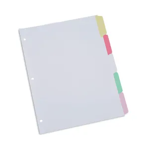 Universal® Deluxe Write-On/Erasable Tab Index, 5-Tab, 11 x 8.5, White, Assorted Tabs, 1 Set