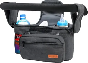 Universal Durable Stroller Bag Organizer with Detachable Wallet for Daily or Travel use. Two Insulated Cup Bottle & Central Compartment. Additional Stroller & Shoulder Straps