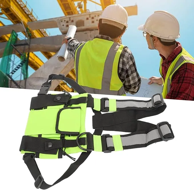 Universal Radio Chest Harness Rig Bag, Walkie Talkie Pocket Pack Holster Vest with Front Pouches & Adjustable Shoulder Straps for Two Way Radio (Bright Green)