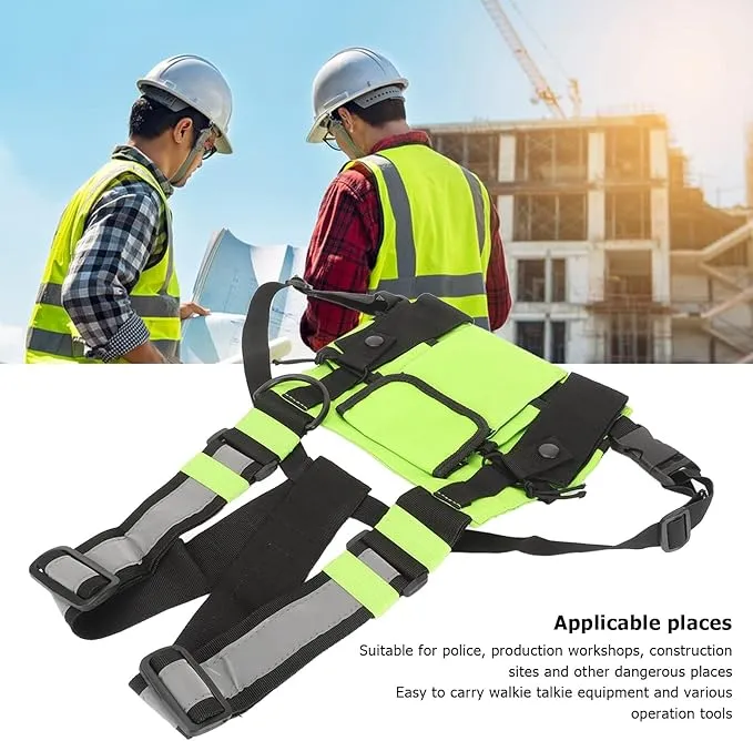 Universal Radio Chest Harness Rig Bag, Walkie Talkie Pocket Pack Holster Vest with Front Pouches & Adjustable Shoulder Straps for Two Way Radio (Bright Green)
