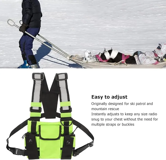 Universal Radio Chest Harness Rig Bag, Walkie Talkie Pocket Pack Holster Vest with Front Pouches & Adjustable Shoulder Straps for Two Way Radio (Bright Green)