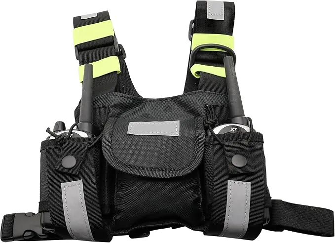 Universal Radio Harness Chest Rig Bag Pocket Pack Holster Vest Fluorescent Green for Two Way Radio