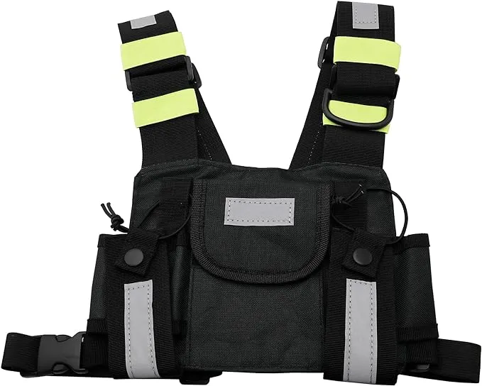 Universal Radio Harness Chest Rig Bag Pocket Pack Holster Vest Fluorescent Green for Two Way Radio