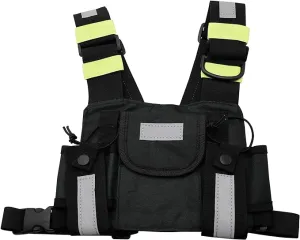 Universal Radio Harness Chest Rig Bag Pocket Pack Holster Vest Fluorescent Green for Two Way Radio