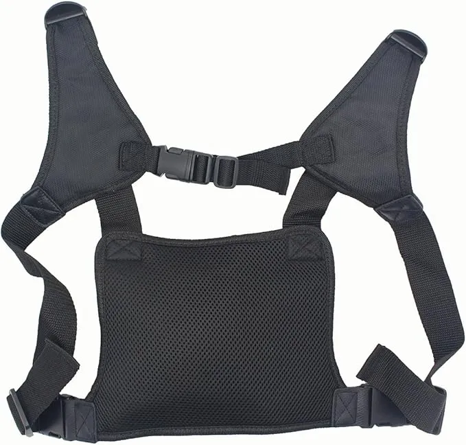 Universal radio harness chest Rig Bag Pocket Pack Holster Vest for Two Way Radio (Rescue Essentials) (Leather Black)